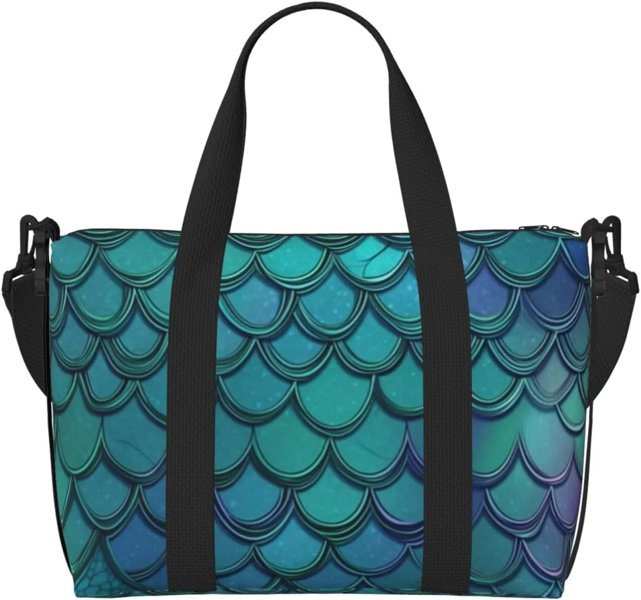 Gym Bag Mermaid Teal Fish Duffel Bag for Men Women Travel Overnight Bag with Shoe Compartment Workout Bags
