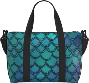 Gym Bag Mermaid Teal Fish Duffel Bag for Men Women Travel Overnight Bag with Shoe Compartment Workout Bags