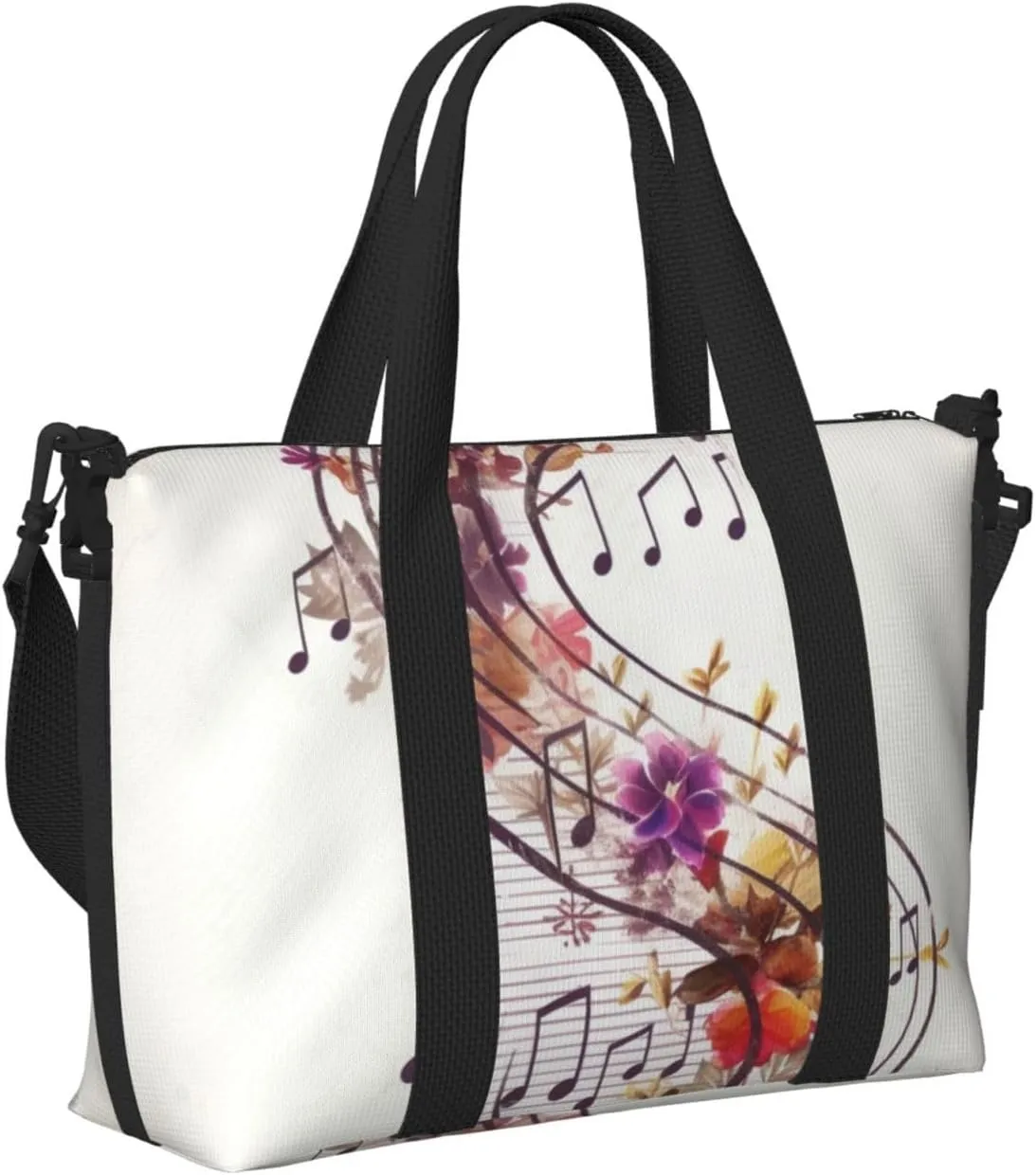 Gym Bag Musical Note Floral Duffel Bag for Men Women Travel Overnight Bag with Shoe Compartment Workout Bags
