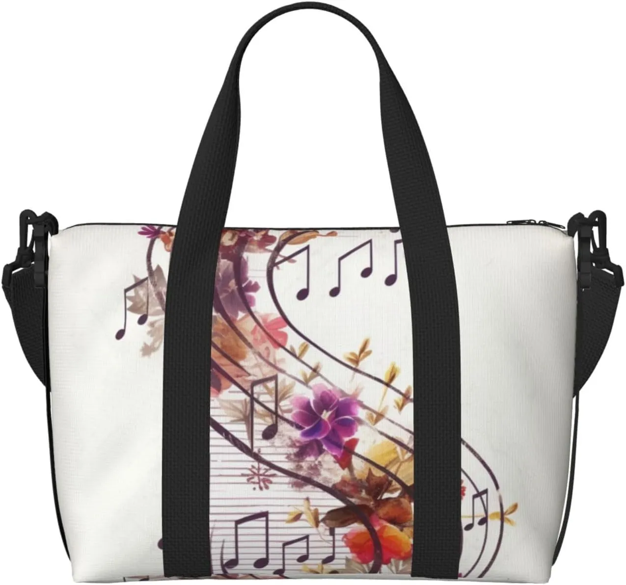 Gym Bag Musical Note Floral Duffel Bag for Men Women Travel Overnight Bag with Shoe Compartment Workout Bags