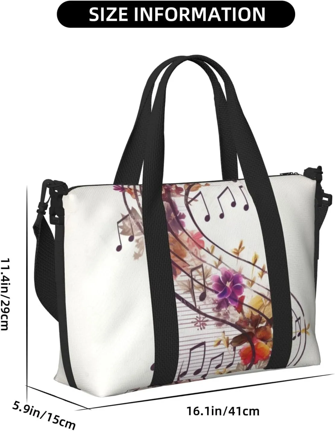 Gym Bag Musical Note Floral Duffel Bag for Men Women Travel Overnight Bag with Shoe Compartment Workout Bags