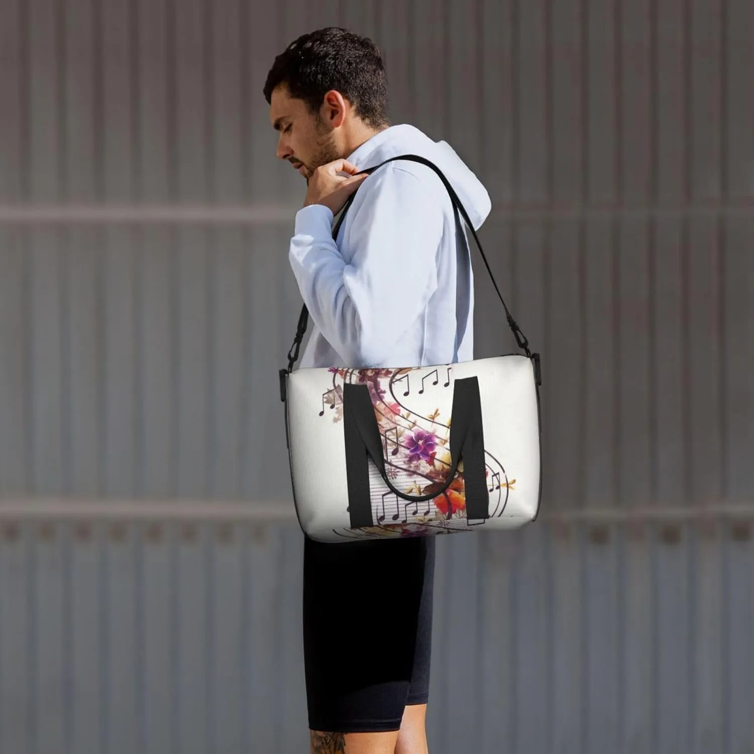 Gym Bag Musical Note Floral Duffel Bag for Men Women Travel Overnight Bag with Shoe Compartment Workout Bags