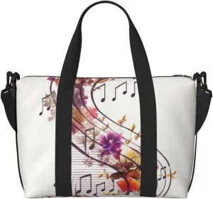 Gym Bag Musical Note Floral Duffel Bag for Men Women Travel Overnight Bag with Shoe Compartment Workout Bags