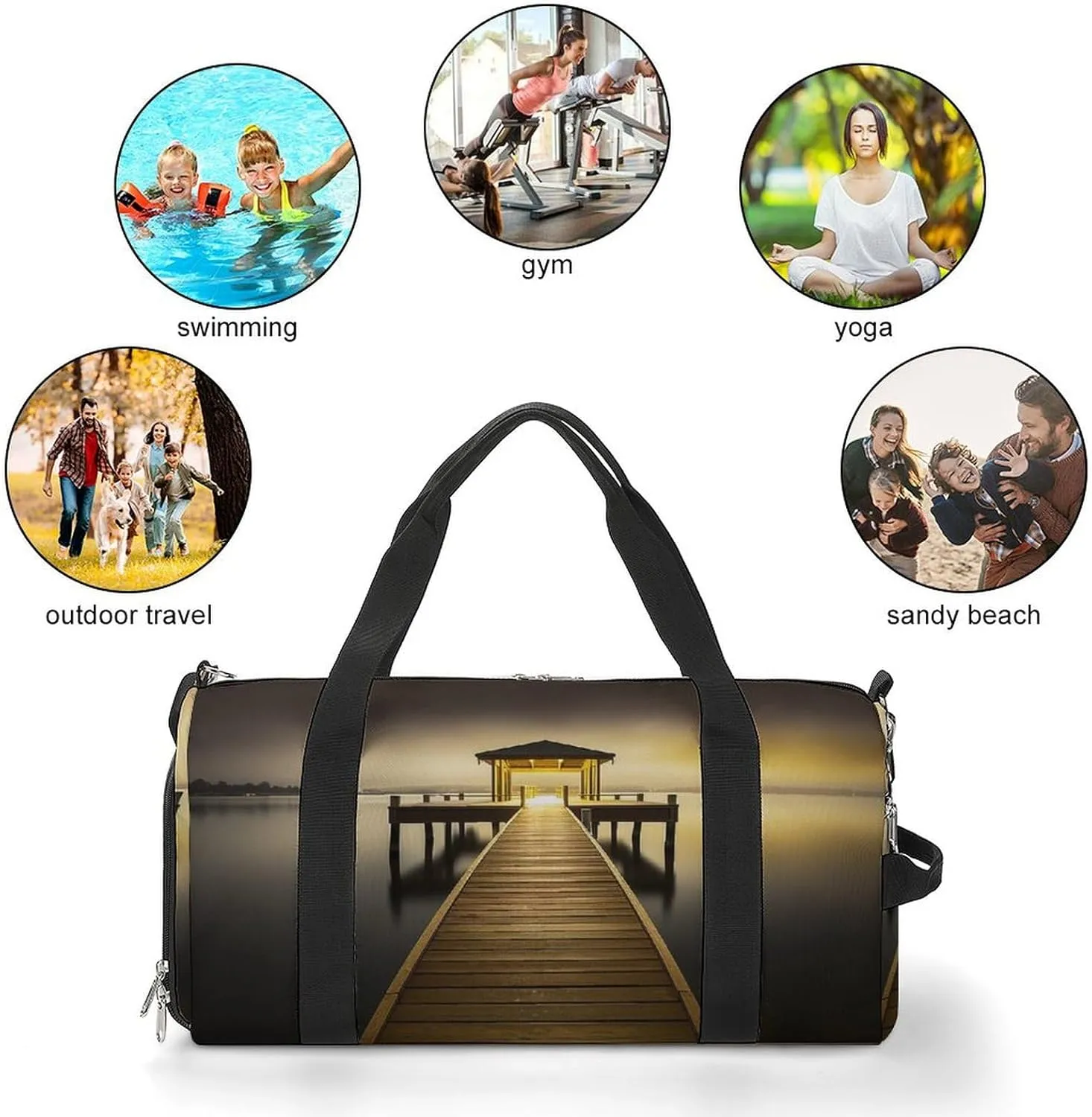 Gym Bag Pavilion on The Sea Duffel Bag for Men Women Travel Overnight Bag with Shoe Compartment Workout Bags