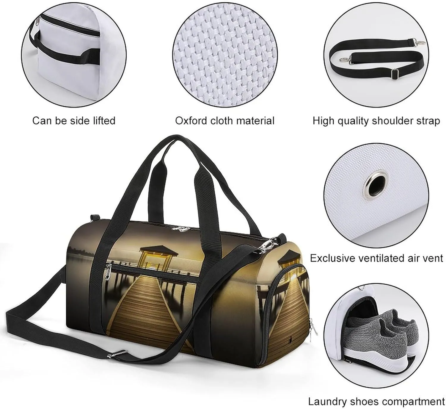 Gym Bag Pavilion on The Sea Duffel Bag for Men Women Travel Overnight Bag with Shoe Compartment Workout Bags