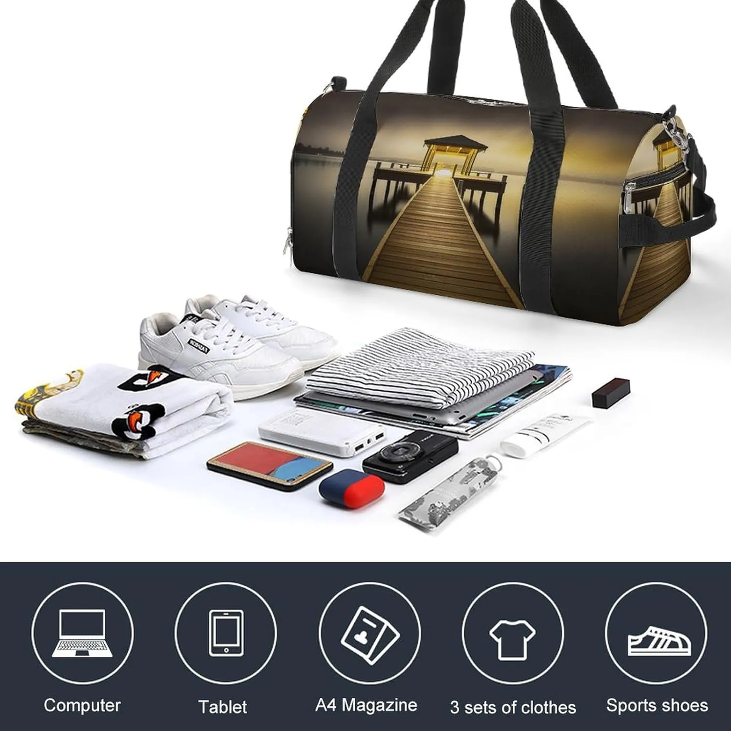 Gym Bag Pavilion on The Sea Duffel Bag for Men Women Travel Overnight Bag with Shoe Compartment Workout Bags