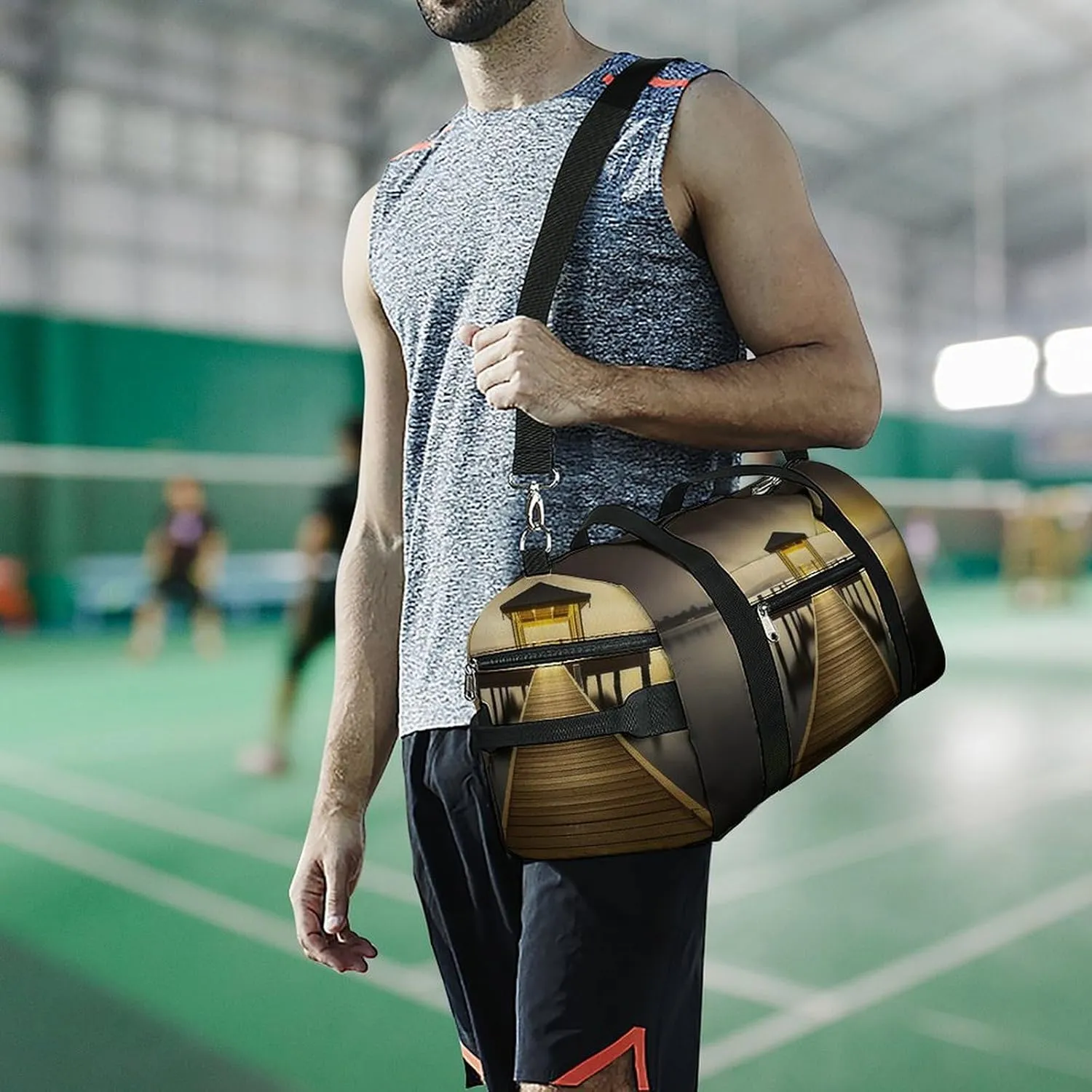 Gym Bag Pavilion on The Sea Duffel Bag for Men Women Travel Overnight Bag with Shoe Compartment Workout Bags