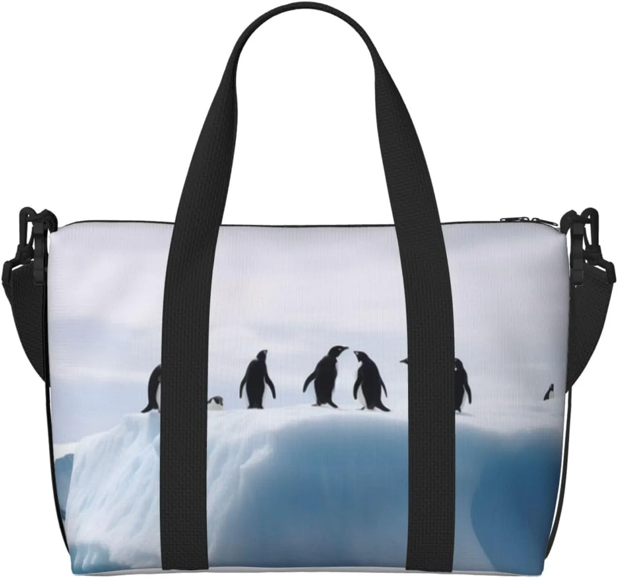 Gym Bag Penguins on the Iceberg Duffel Bag for Men Women Travel Overnight Bag with Shoe Compartment Workout Bags