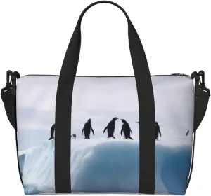 Gym Bag Penguins on the Iceberg Duffel Bag for Men Women Travel Overnight Bag with Shoe Compartment Workout Bags