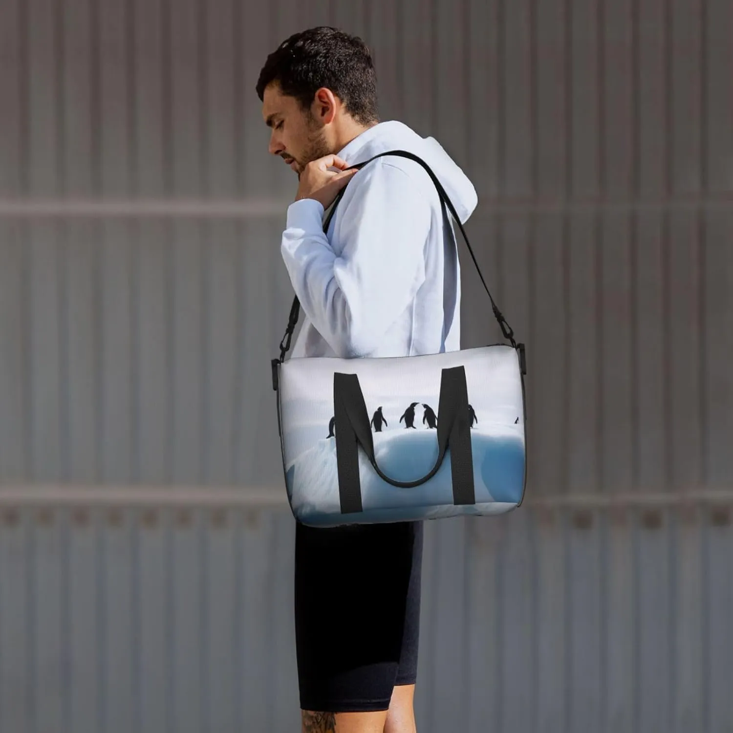 Gym Bag Penguins on the Iceberg Duffel Bag for Men Women Travel Overnight Bag with Shoe Compartment Workout Bags