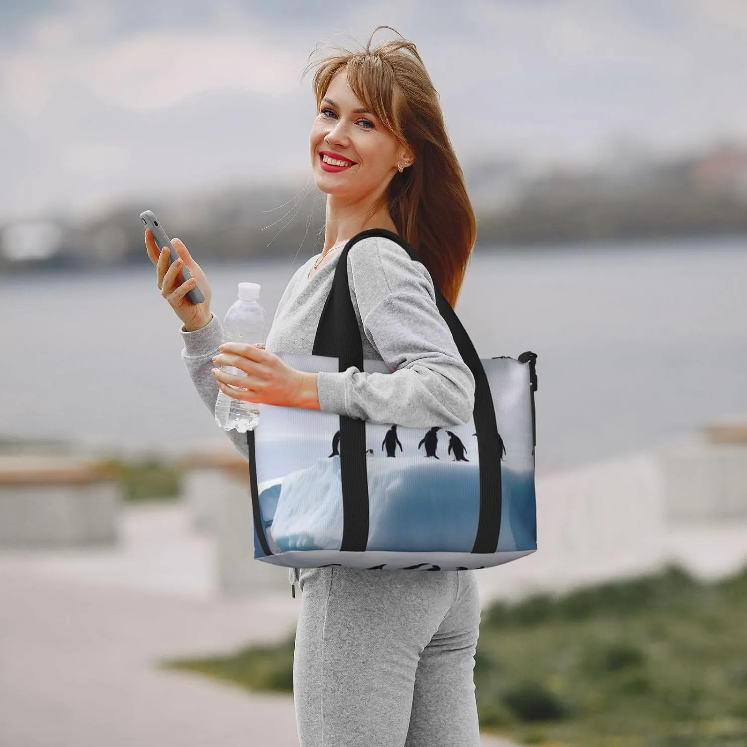 Gym Bag Penguins on the Iceberg Duffel Bag for Men Women Travel Overnight Bag with Shoe Compartment Workout Bags