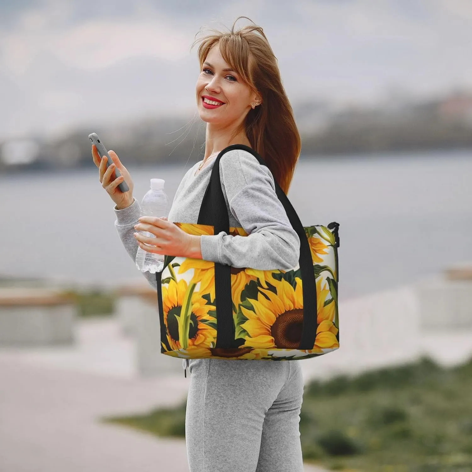 Gym Bag Sunflower Painting Duffel Bag for Men Women Travel Overnight Bag with Shoe Compartment Workout Bags