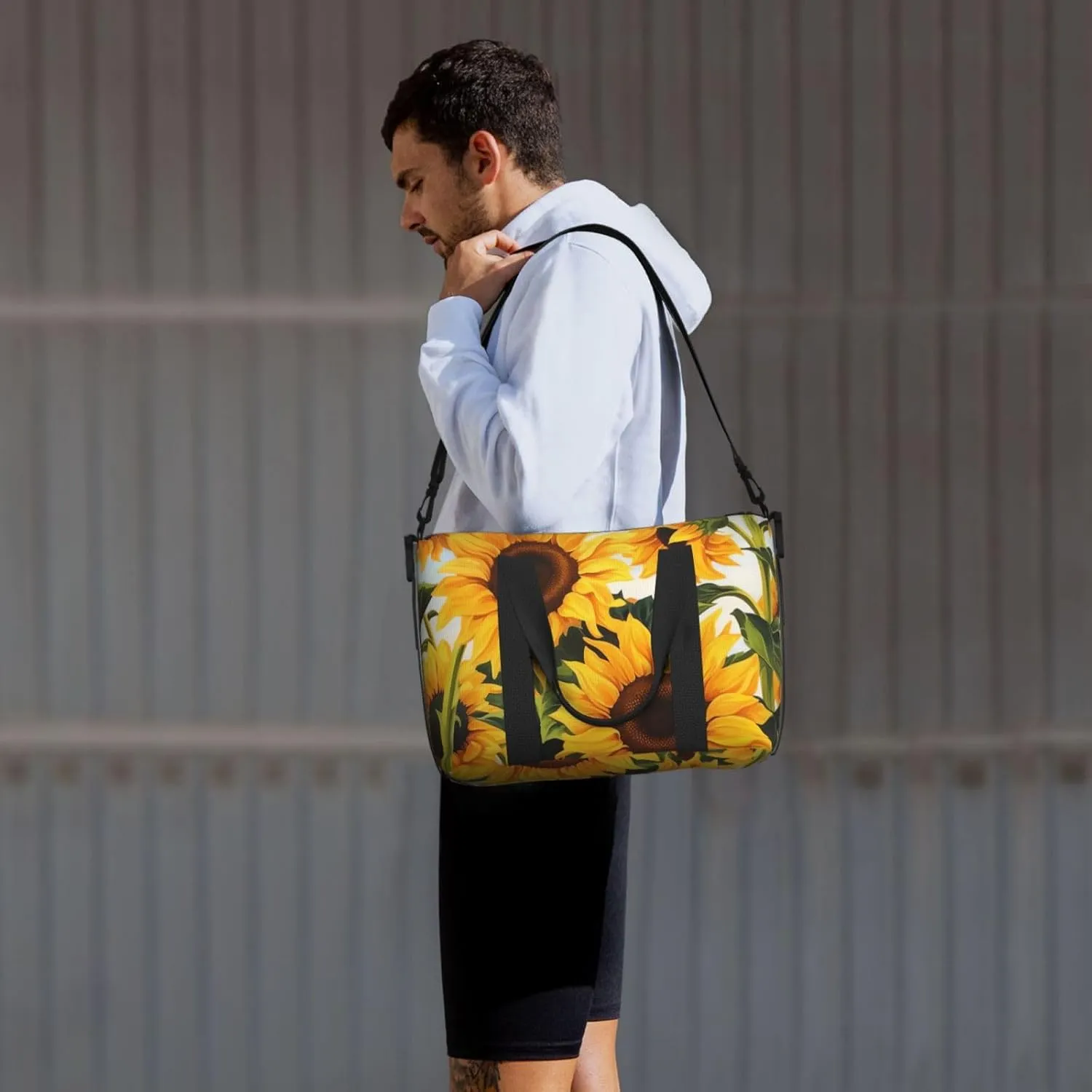 Gym Bag Sunflower Painting Duffel Bag for Men Women Travel Overnight Bag with Shoe Compartment Workout Bags
