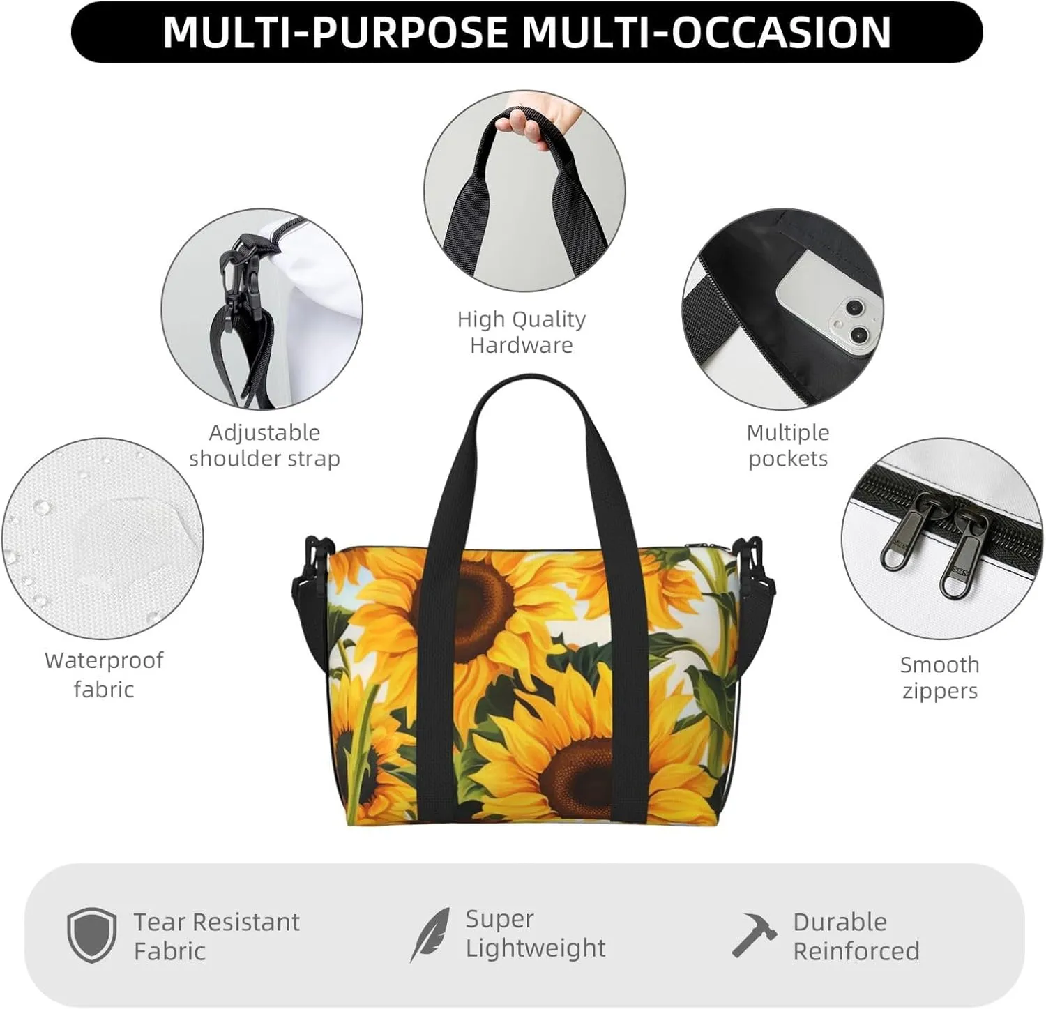 Gym Bag Sunflower Painting Duffel Bag for Men Women Travel Overnight Bag with Shoe Compartment Workout Bags
