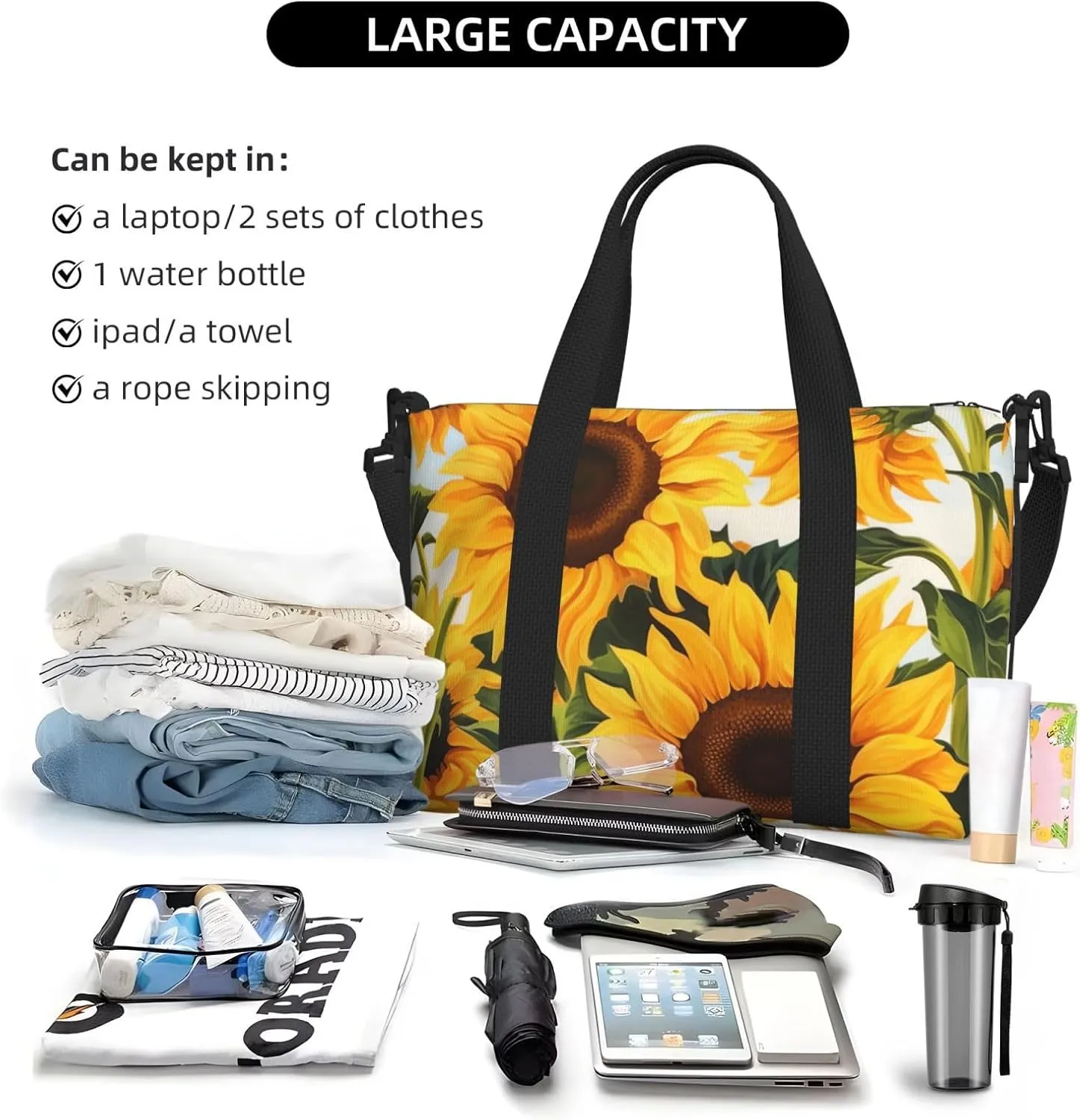 Gym Bag Sunflower Painting Duffel Bag for Men Women Travel Overnight Bag with Shoe Compartment Workout Bags
