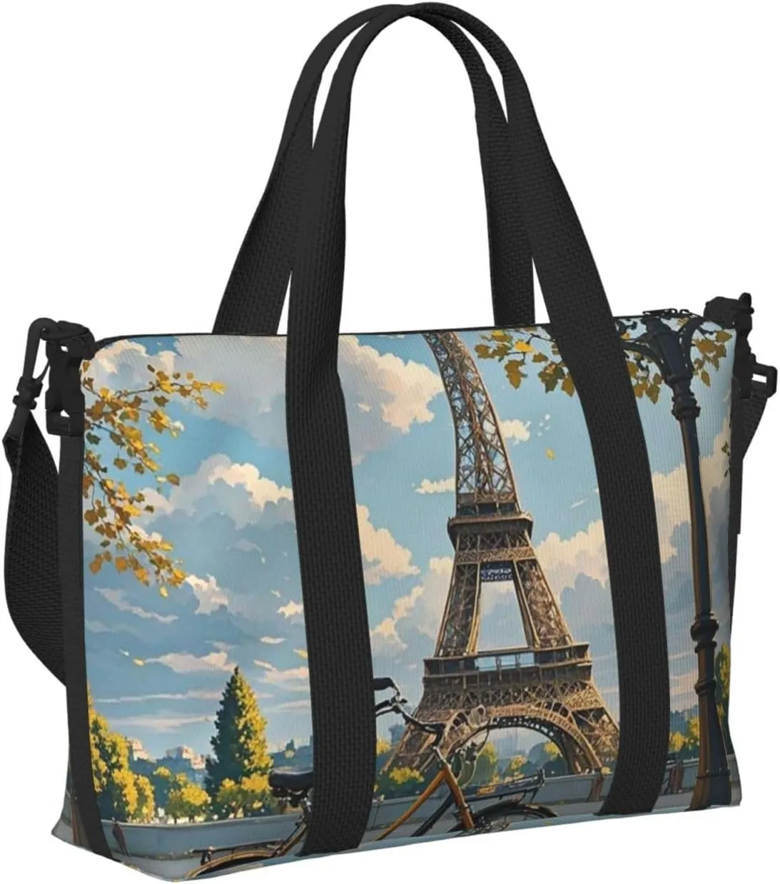 Gym Bag The Eiffel Tower and a Bicycle Duffel Bag for Men Women Travel Overnight Bag with Shoe Compartment Workout Bags