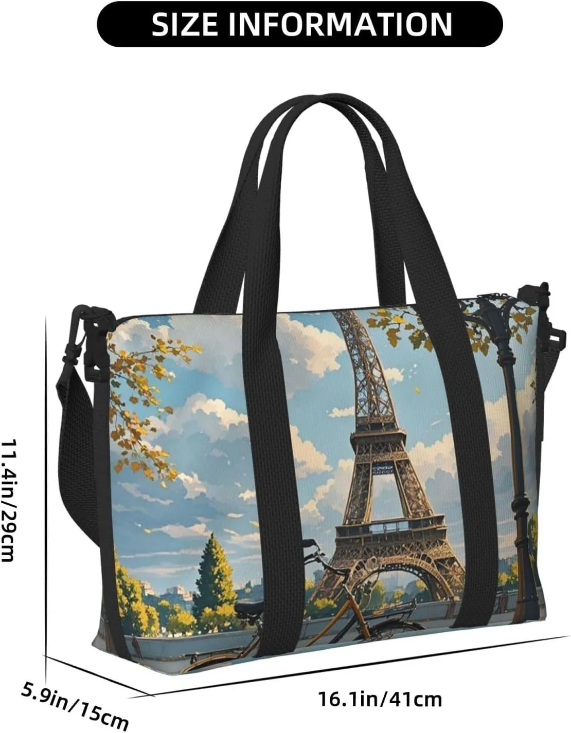 Gym Bag The Eiffel Tower and a Bicycle Duffel Bag for Men Women Travel Overnight Bag with Shoe Compartment Workout Bags