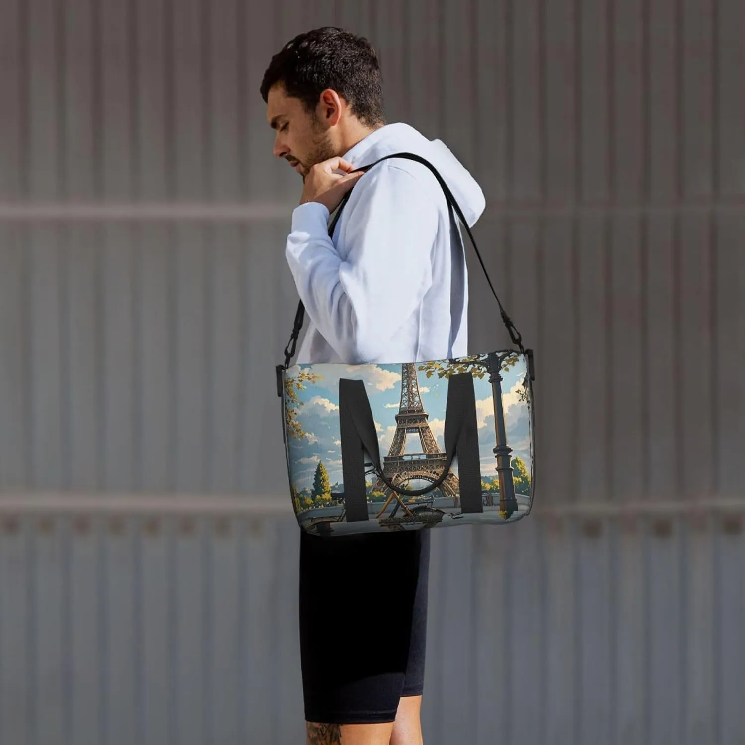 Gym Bag The Eiffel Tower and a Bicycle Duffel Bag for Men Women Travel Overnight Bag with Shoe Compartment Workout Bags