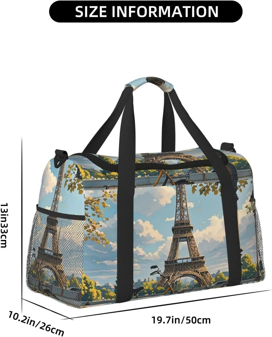 Gym Bag The Eiffel Tower and a Bicycle Duffel Bag for Men Women Travel Overnight Bag with Shoe Compartment Workout Bags