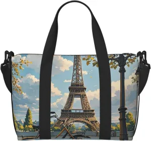 Gym Bag The Eiffel Tower and a Bicycle Duffel Bag for Men Women Travel Overnight Bag with Shoe Compartment Workout Bags
