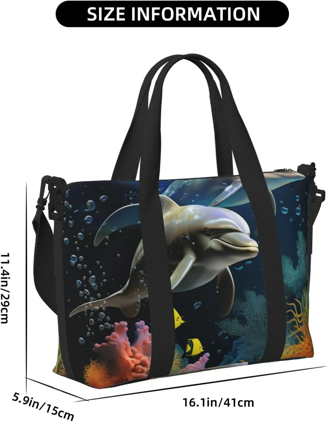 Gym Bag Two Dolphin and fish Duffel Bag for Men Women Travel Overnight Bag with Shoe Compartment Workout Bags