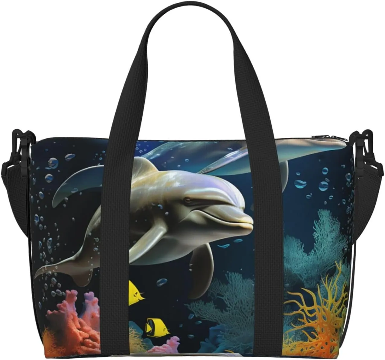 Gym Bag Two Dolphin and fish Duffel Bag for Men Women Travel Overnight Bag with Shoe Compartment Workout Bags
