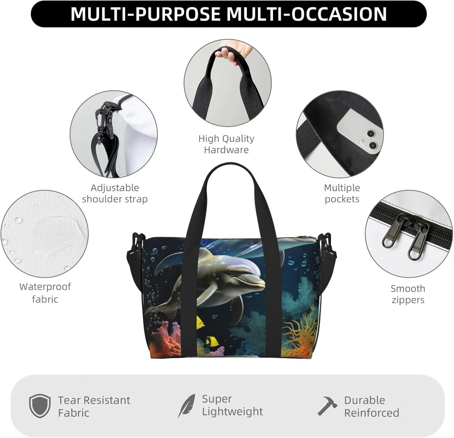 Gym Bag Two Dolphin and fish Duffel Bag for Men Women Travel Overnight Bag with Shoe Compartment Workout Bags