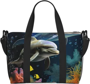Gym Bag Two Dolphin and fish Duffel Bag for Men Women Travel Overnight Bag with Shoe Compartment Workout Bags