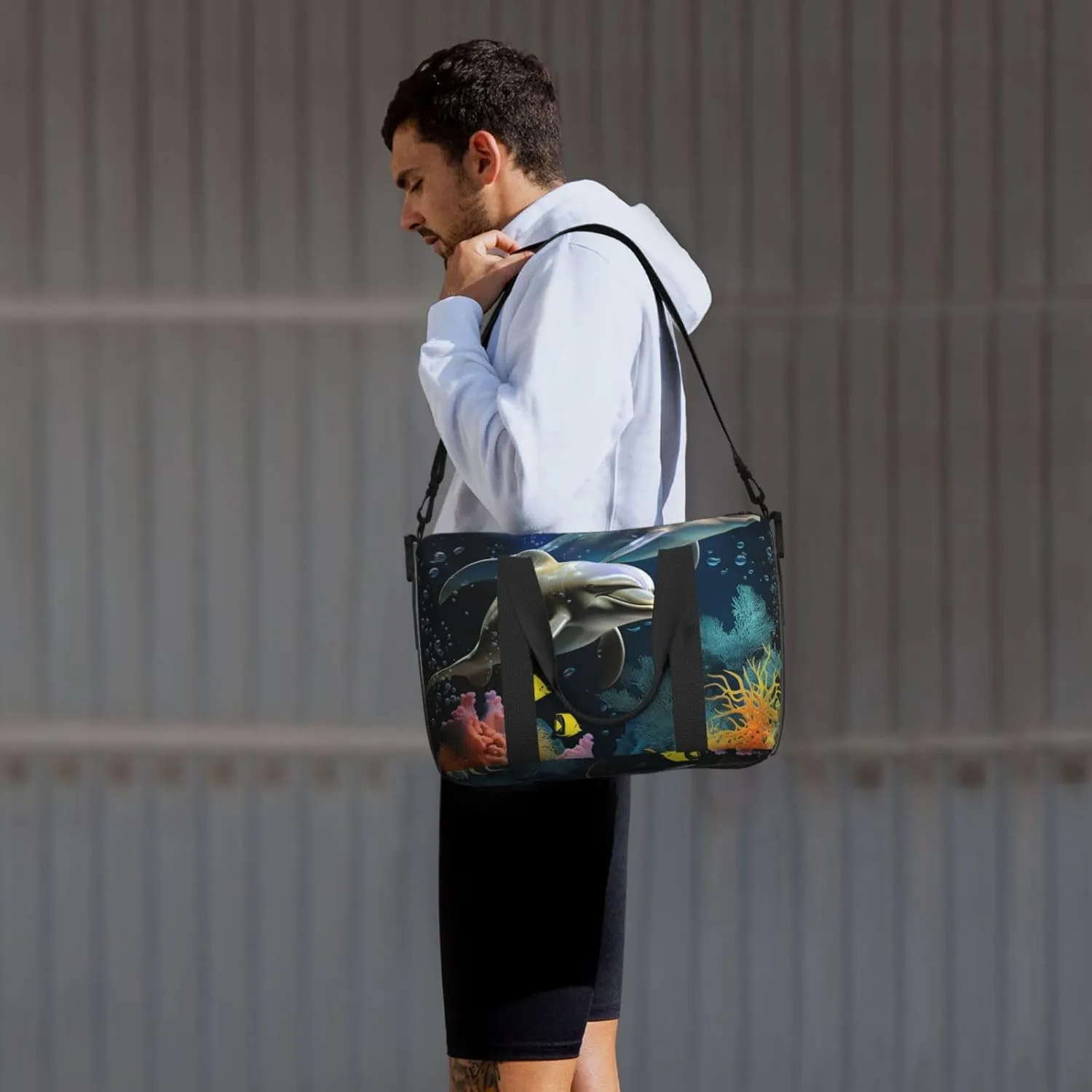 Gym Bag Two Dolphin and fish Duffel Bag for Men Women Travel Overnight Bag with Shoe Compartment Workout Bags