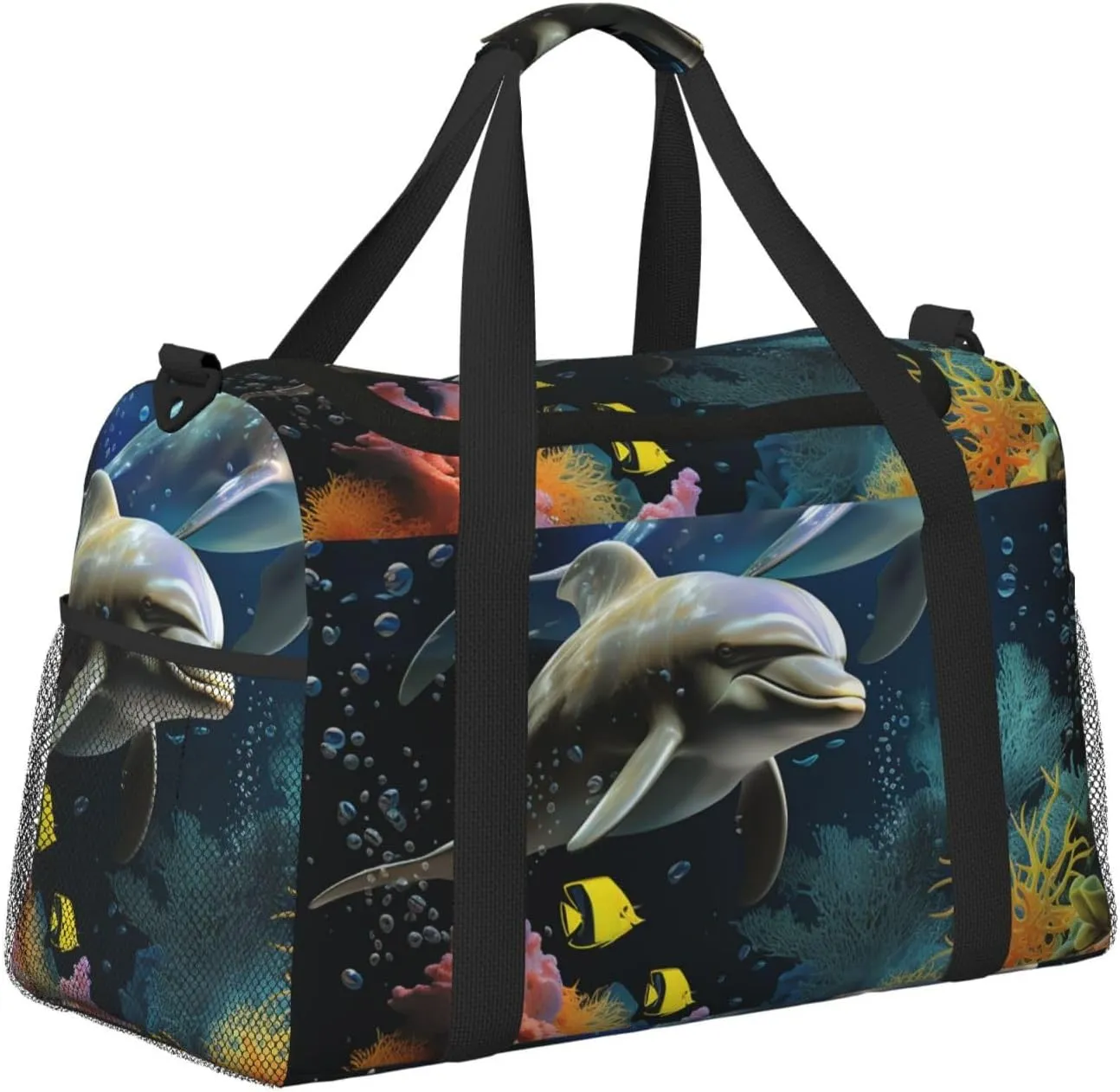 Gym Bag Two Dolphin and fish Duffel Bag for Men Women Travel Overnight Bag with Shoe Compartment Workout Bags