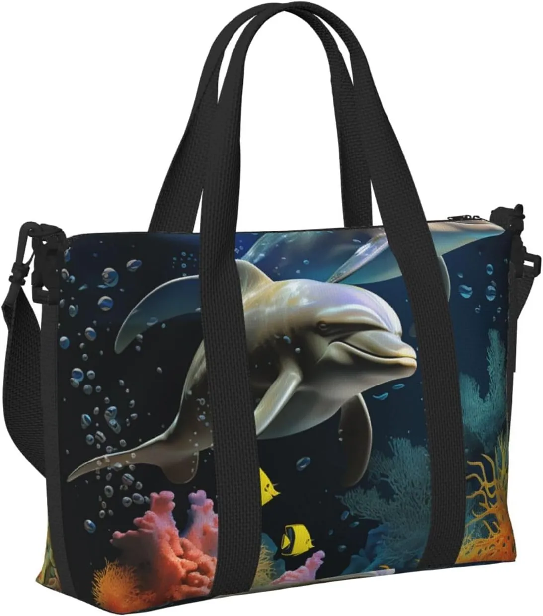 Gym Bag Two Dolphin and fish Duffel Bag for Men Women Travel Overnight Bag with Shoe Compartment Workout Bags