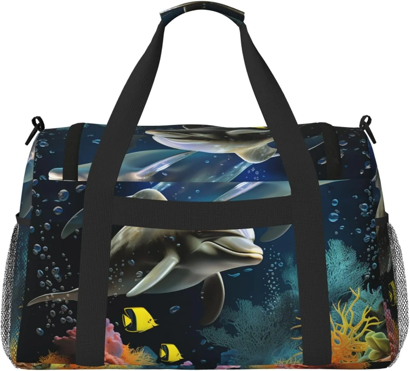Gym Bag Two Dolphin and fish Duffel Bag for Men Women Travel Overnight Bag with Shoe Compartment Workout Bags