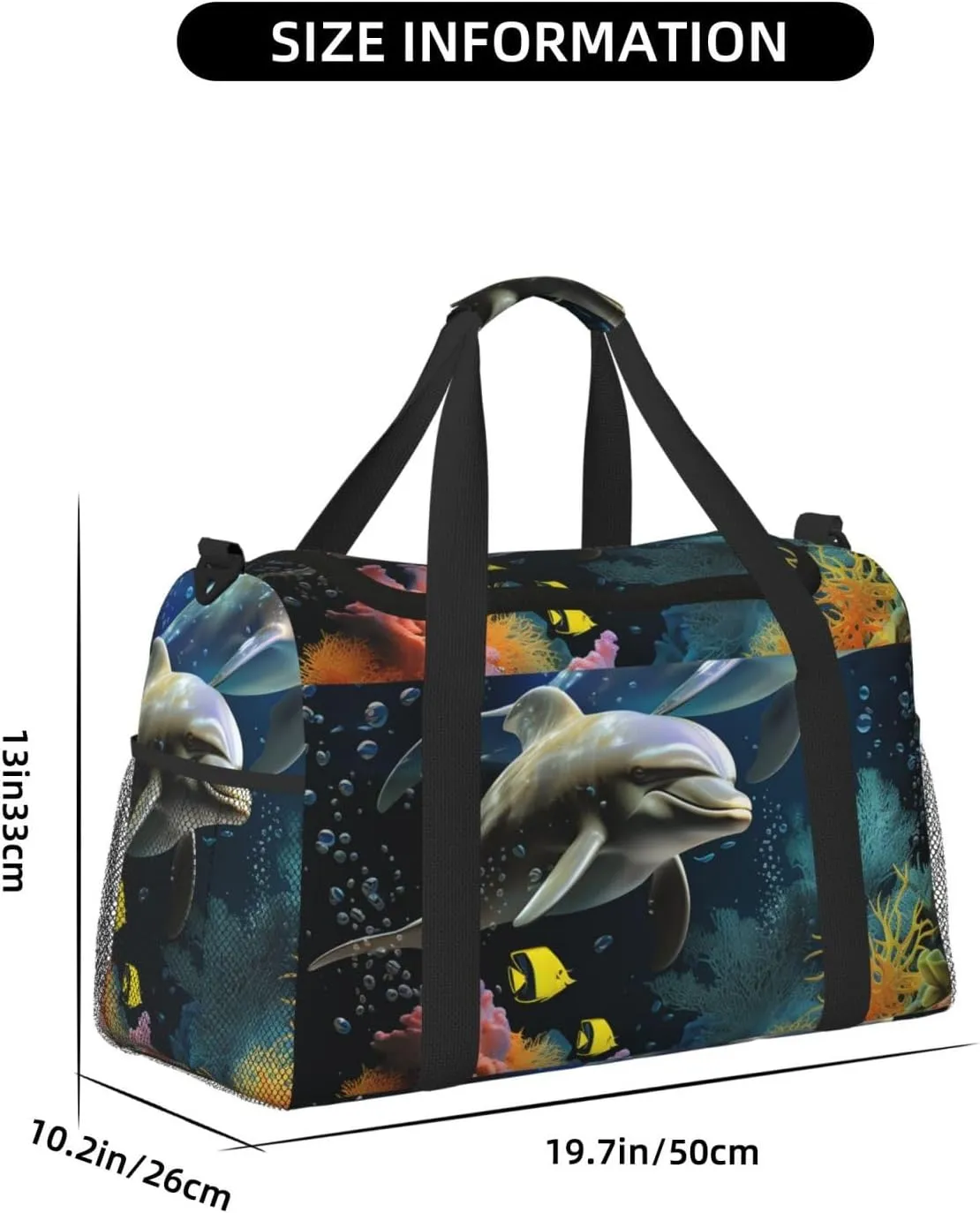 Gym Bag Two Dolphin and fish Duffel Bag for Men Women Travel Overnight Bag with Shoe Compartment Workout Bags