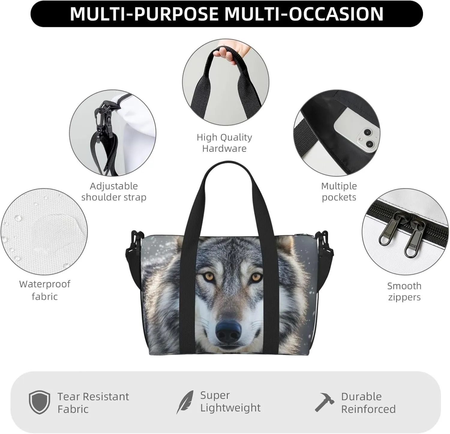 Gym Bag Wild Wild Gray Wolf Duffel Bag for Men Women Travel Overnight Bag with Shoe Compartment Workout Bags