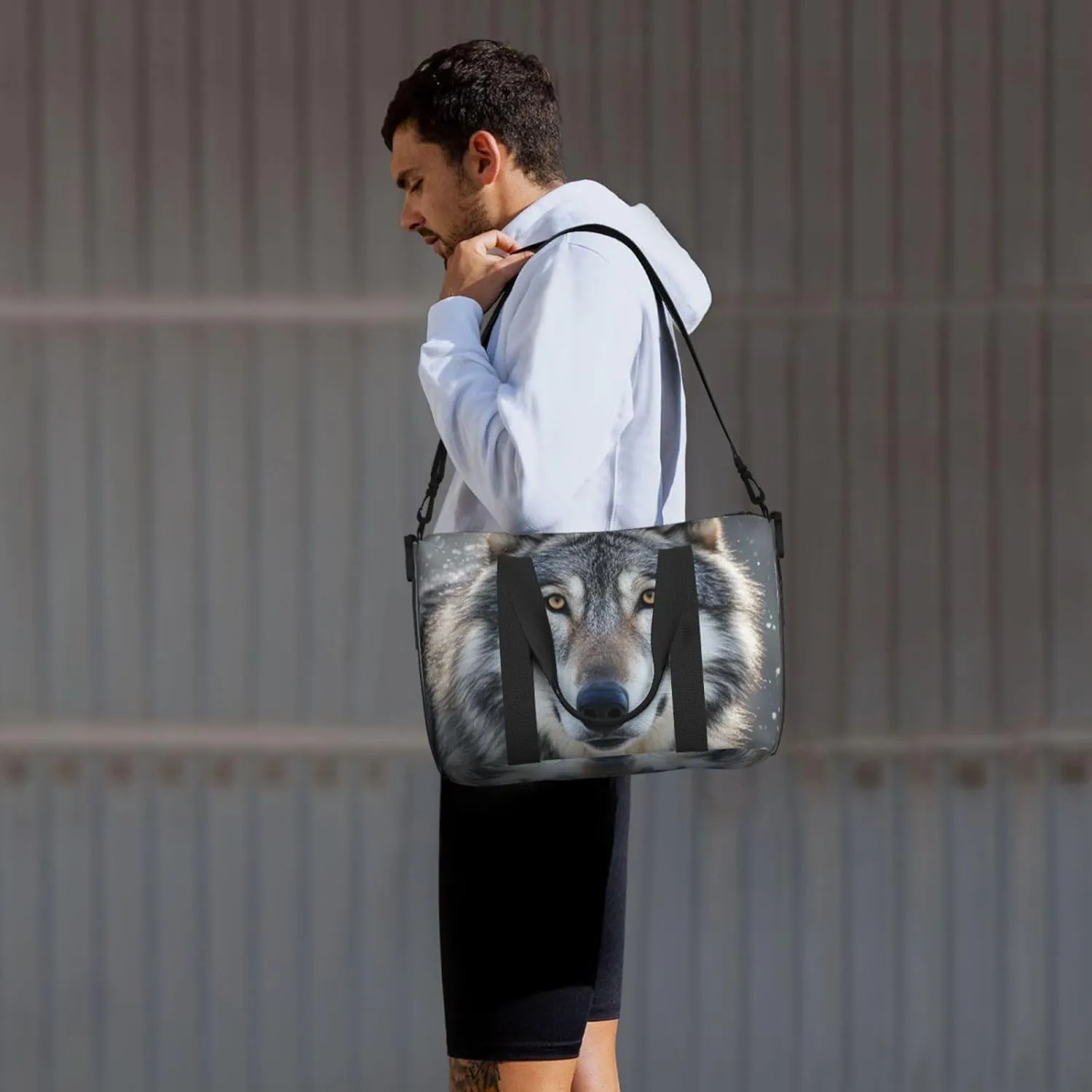 Gym Bag Wild Wild Gray Wolf Duffel Bag for Men Women Travel Overnight Bag with Shoe Compartment Workout Bags