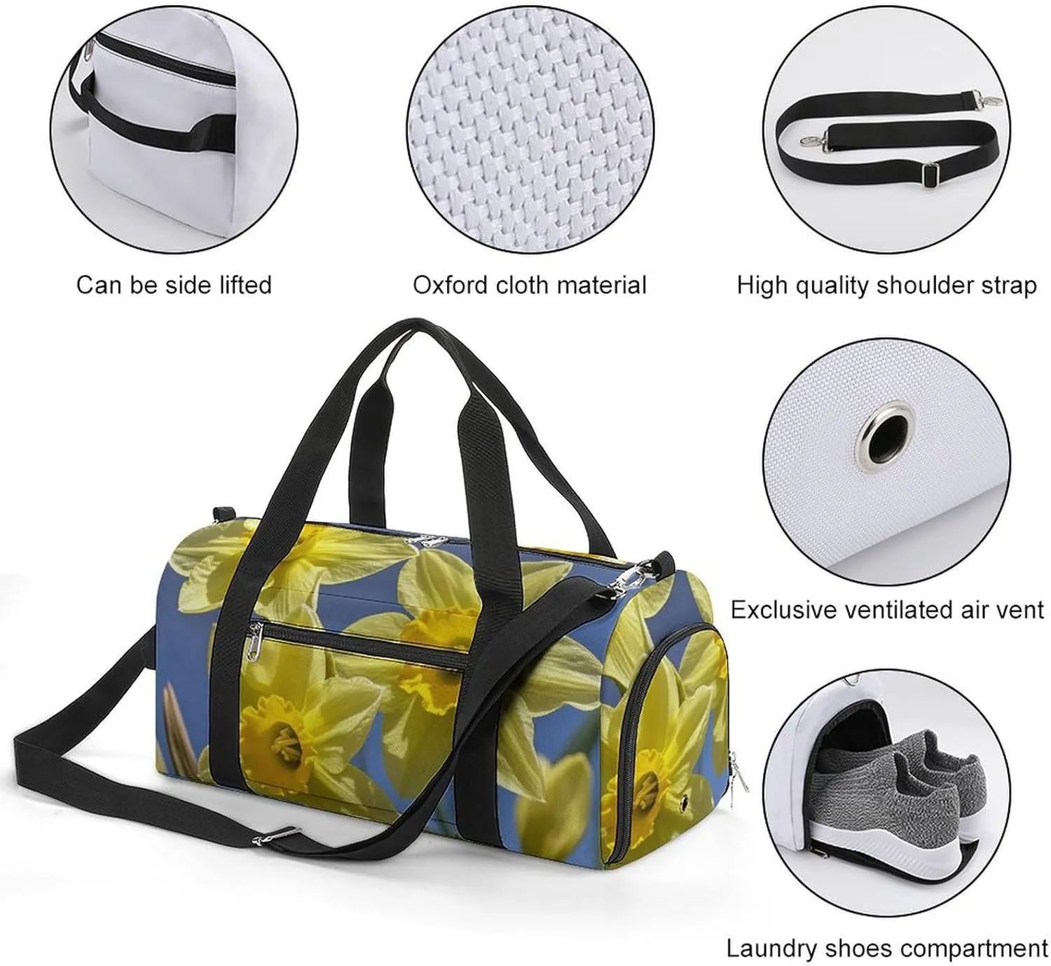 Gym Bag Yellow Daffodils Flowers Duffel Bag for Men Women Travel Overnight Bag with Shoe Compartment Workout Bags