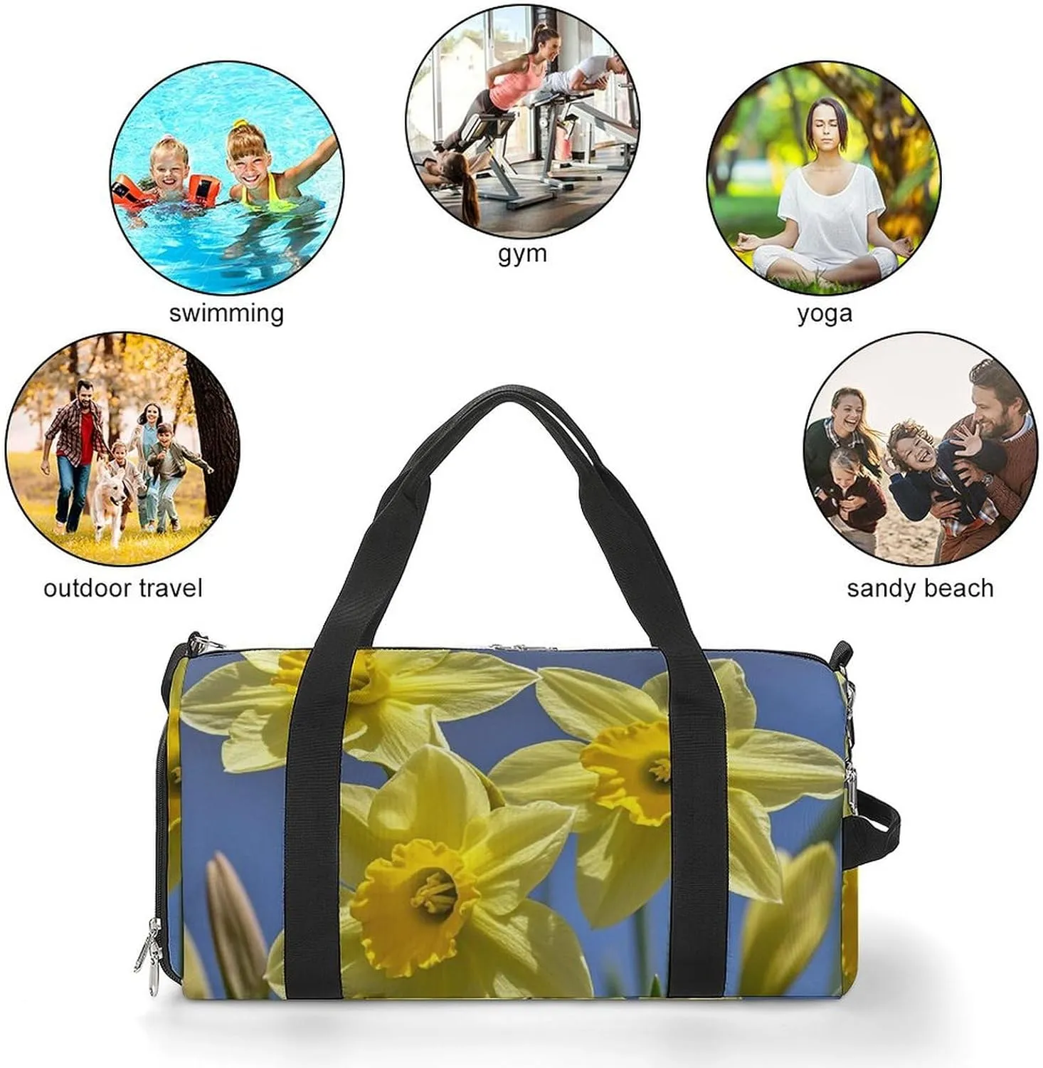 Gym Bag Yellow Daffodils Flowers Duffel Bag for Men Women Travel Overnight Bag with Shoe Compartment Workout Bags
