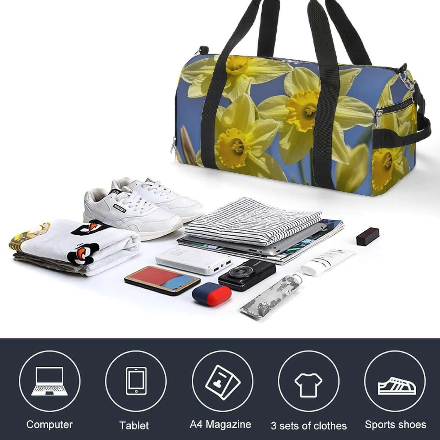 Gym Bag Yellow Daffodils Flowers Duffel Bag for Men Women Travel Overnight Bag with Shoe Compartment Workout Bags