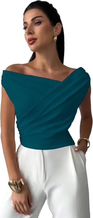 Halfword One Shoulder Tops for Women Off The Shoulder Summer Sleeveless Slim Fit Y2K Asymmetrical Going Out Shirts