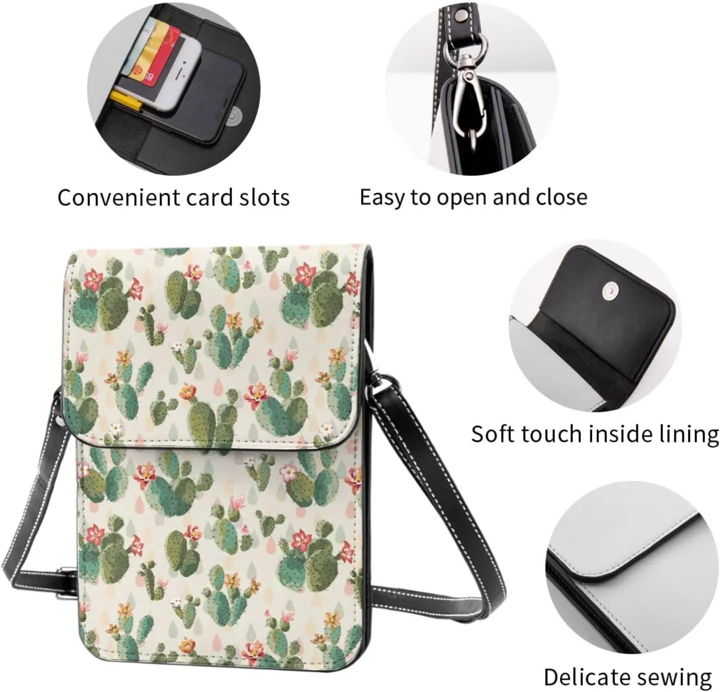 Halloween Bats and Flower Cell Phone Purse Small Crossbody Bags For Women Men Wallet Purses With Adjustable Strap