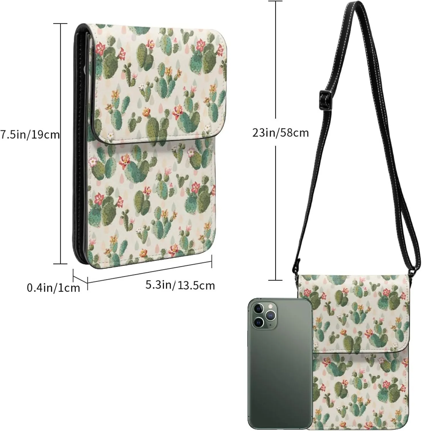 Halloween Bats and Flower Cell Phone Purse Small Crossbody Bags For Women Men Wallet Purses With Adjustable Strap