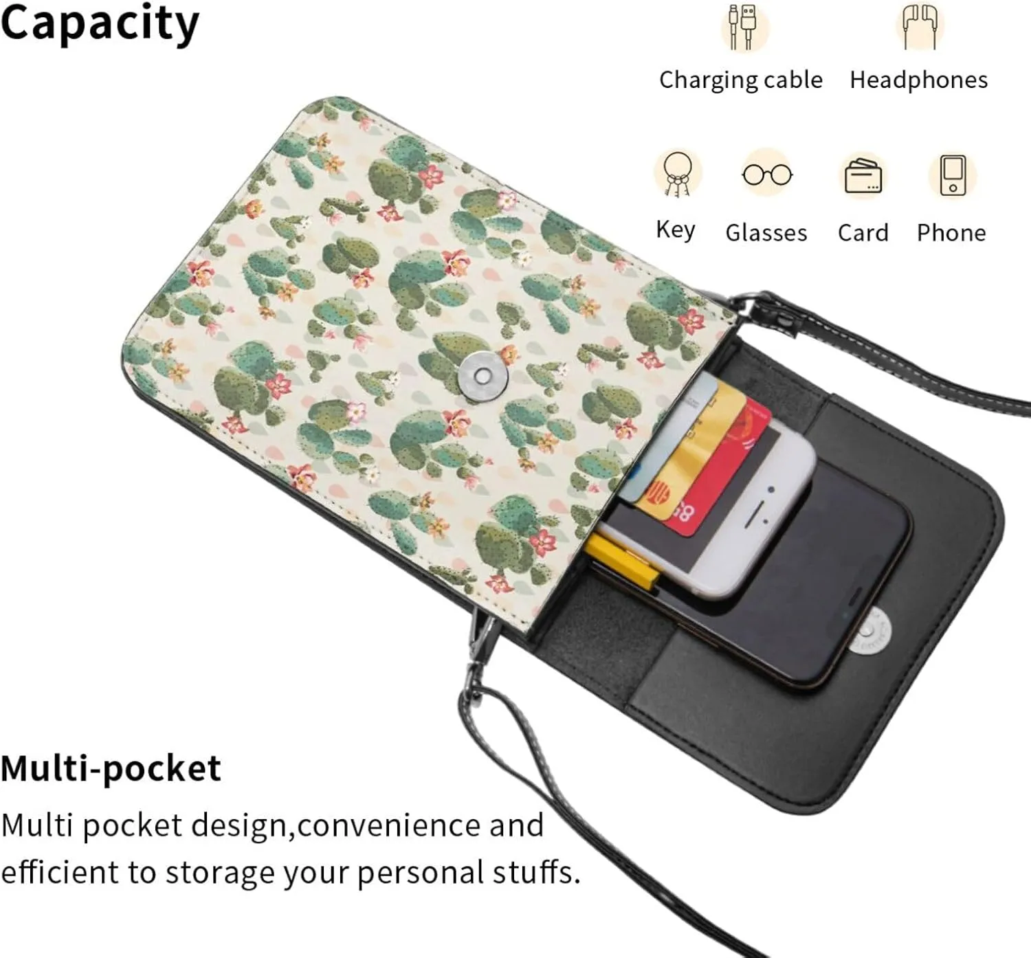 Halloween Bats and Flower Cell Phone Purse Small Crossbody Bags For Women Men Wallet Purses With Adjustable Strap