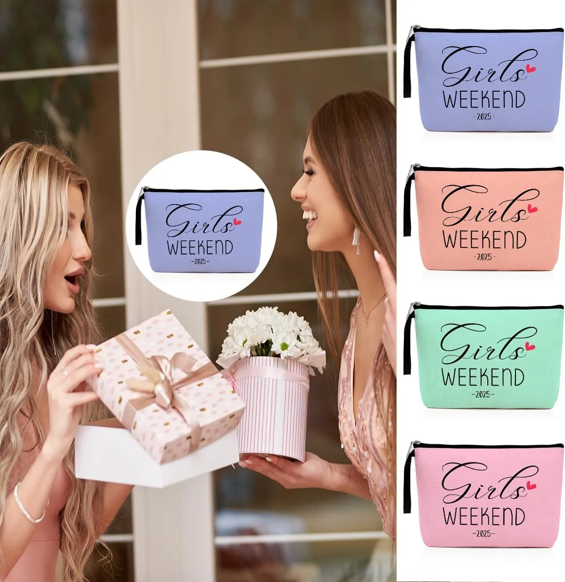 Hanamiya Na 4Pcs Weekend Makeup Bag Trip Gifts Favors Bag Girls Weekend Gifts Friendship Gifts for Women Girls BFF Bride Cosmetic Bag Zipper Pouch Wedding birthday Bachelorette Party