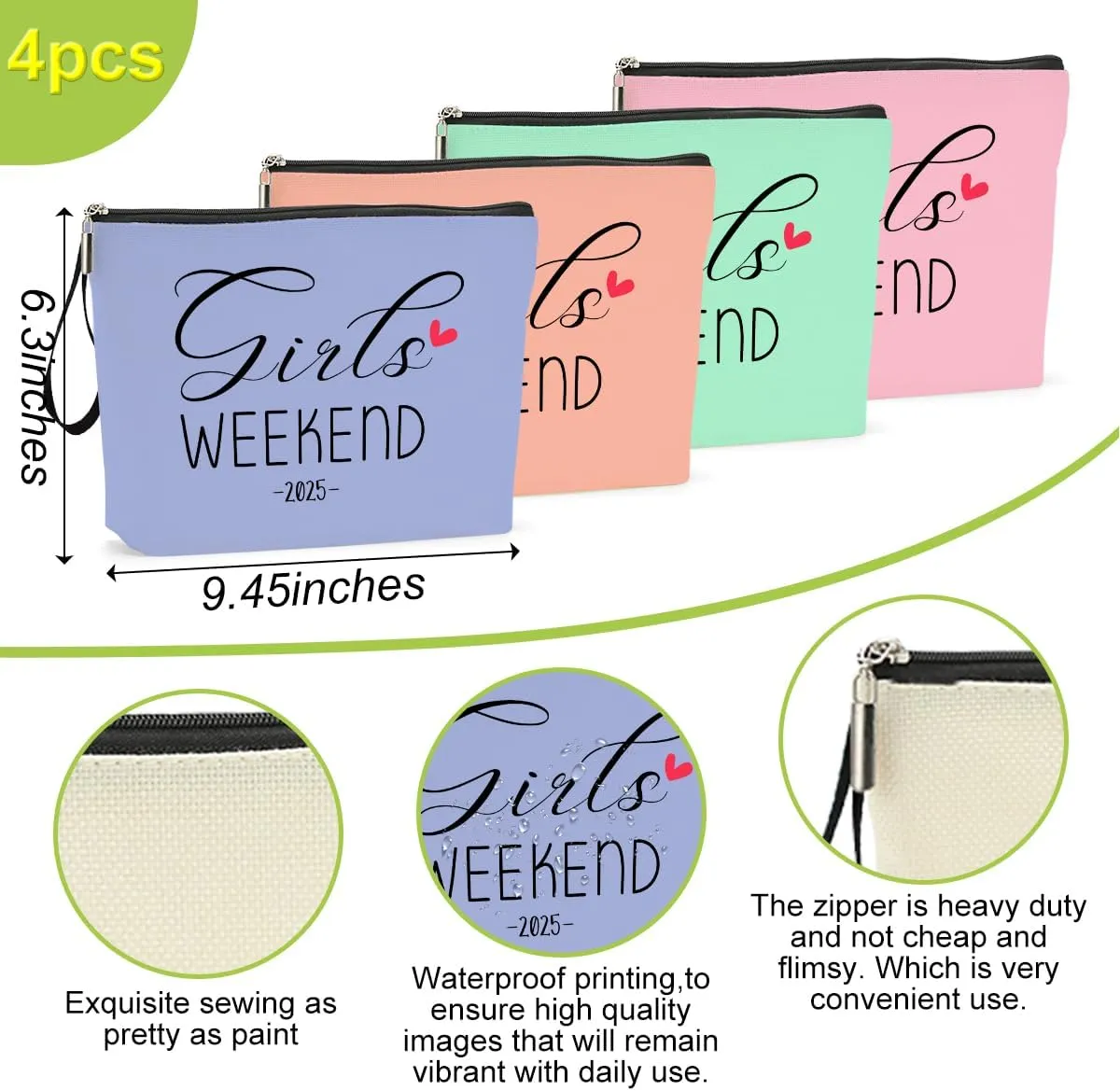 Hanamiya Na 4Pcs Weekend Makeup Bag Trip Gifts Favors Bag Girls Weekend Gifts Friendship Gifts for Women Girls BFF Bride Cosmetic Bag Zipper Pouch Wedding birthday Bachelorette Party
