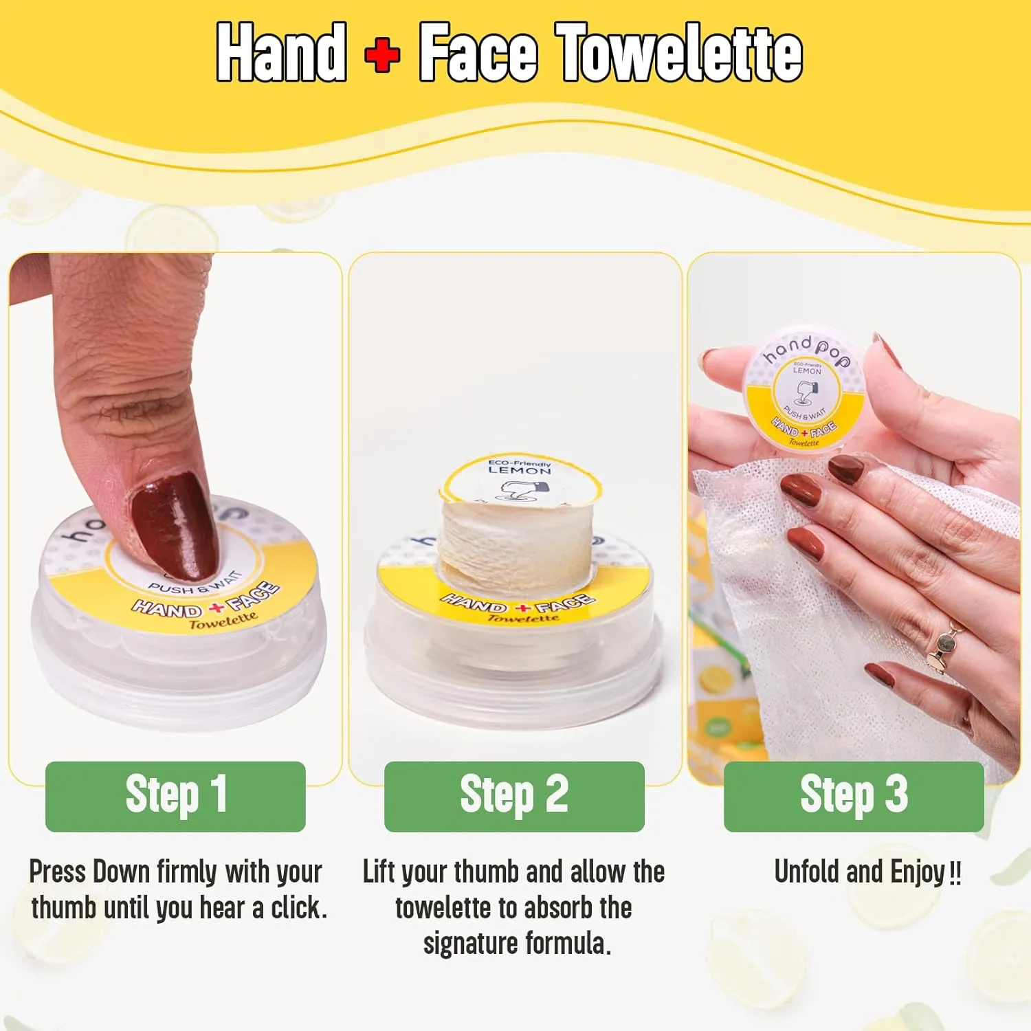 Hand Pop Lemon Scented Wipes - 24 Pack of Travel Size Wet Towelettes, Alcohol-Free, Wipes for Skin Hydration, Convenient, Eco-Friendly, Refreshing, Fits in Gym Bag, Purse, Pocket, or Luggage