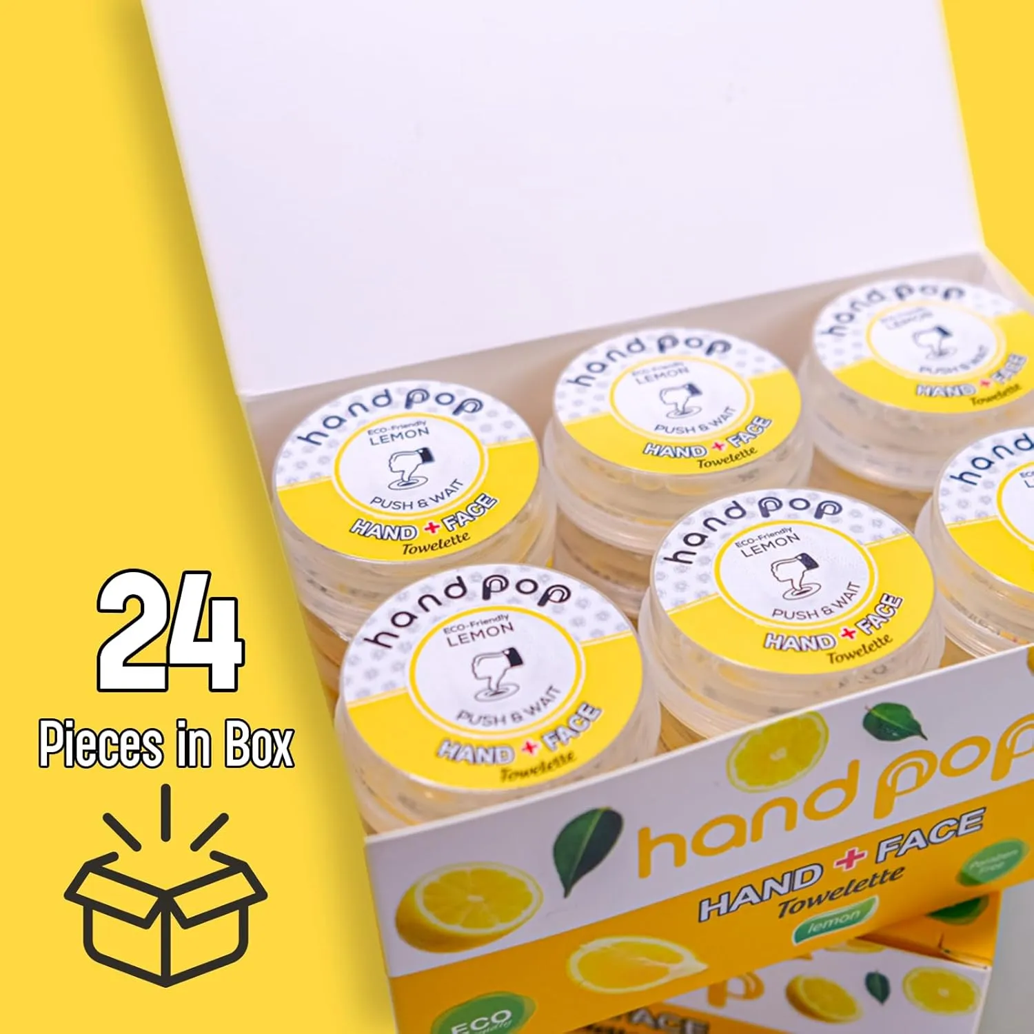 Hand Pop Lemon Scented Wipes - 24 Pack of Travel Size Wet Towelettes, Alcohol-Free, Wipes for Skin Hydration, Convenient, Eco-Friendly, Refreshing, Fits in Gym Bag, Purse, Pocket, or Luggage