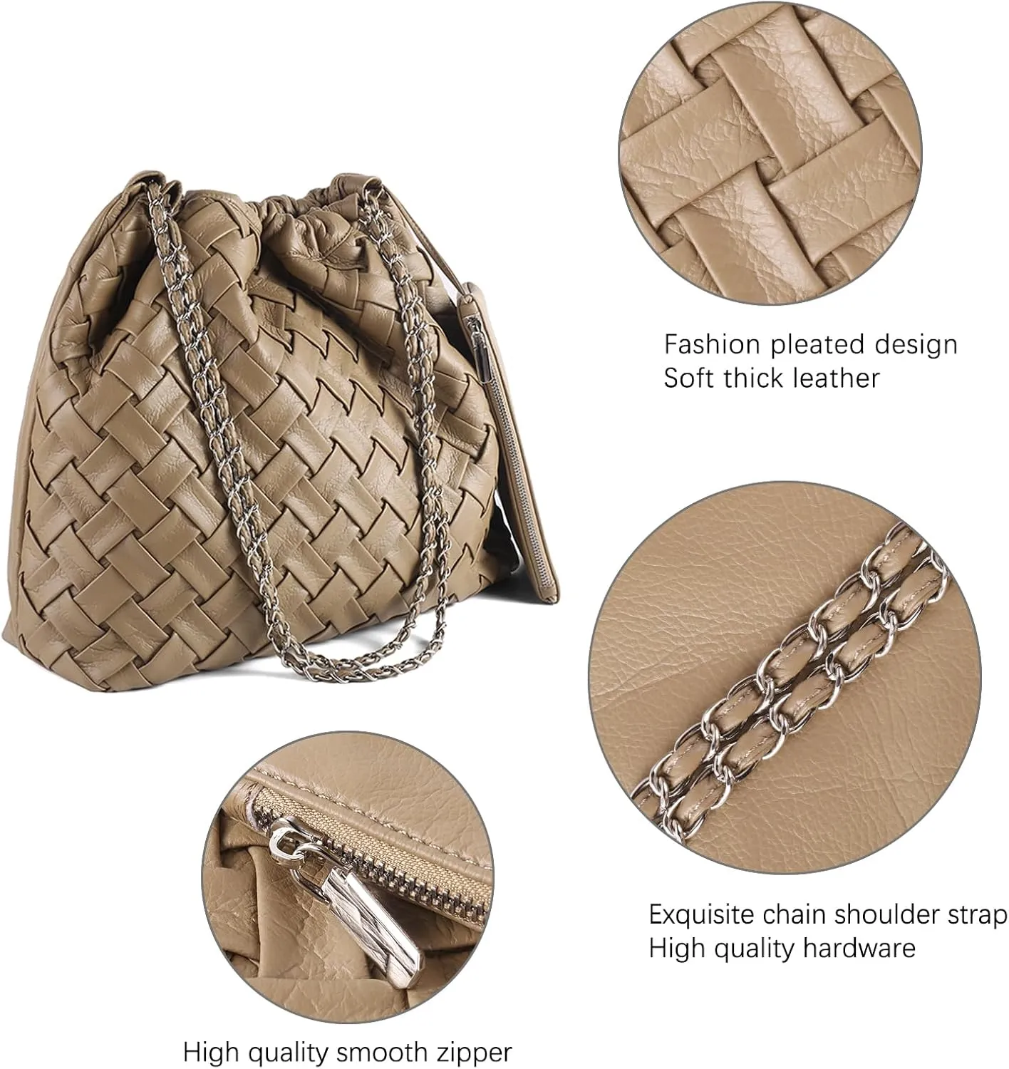 Hand Woven Tote for Women - Vegan Leather Handle Handbag, Travel Shoulder Bag, Hobo and Beach Bag With Purse