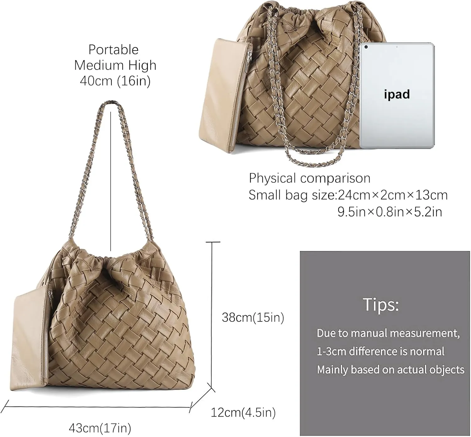 Hand Woven Tote for Women - Vegan Leather Handle Handbag, Travel Shoulder Bag, Hobo and Beach Bag With Purse