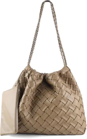 Hand Woven Tote for Women - Vegan Leather Handle Handbag, Travel Shoulder Bag, Hobo and Beach Bag With Purse