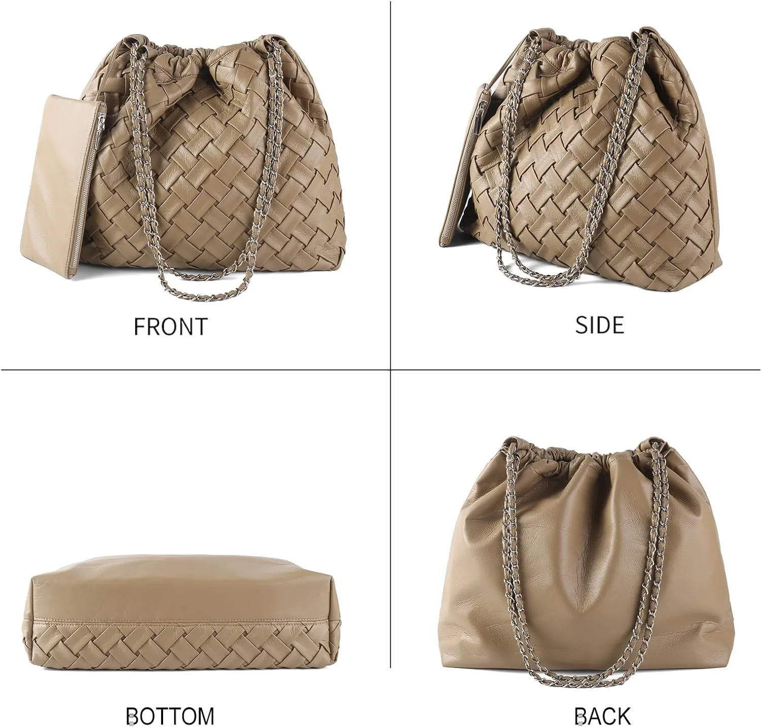 Hand Woven Tote for Women - Vegan Leather Handle Handbag, Travel Shoulder Bag, Hobo and Beach Bag With Purse